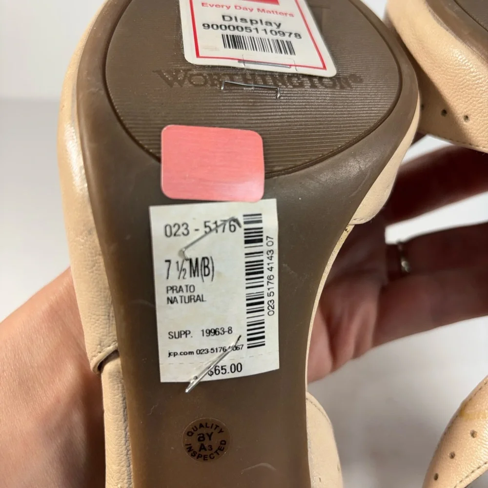 Worthington Beige woman high heels‎ Slingback PeepToe Flower Embellishment 7.5 M